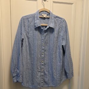 J. Jill Women's Petite Linen Blue Striped Shirt